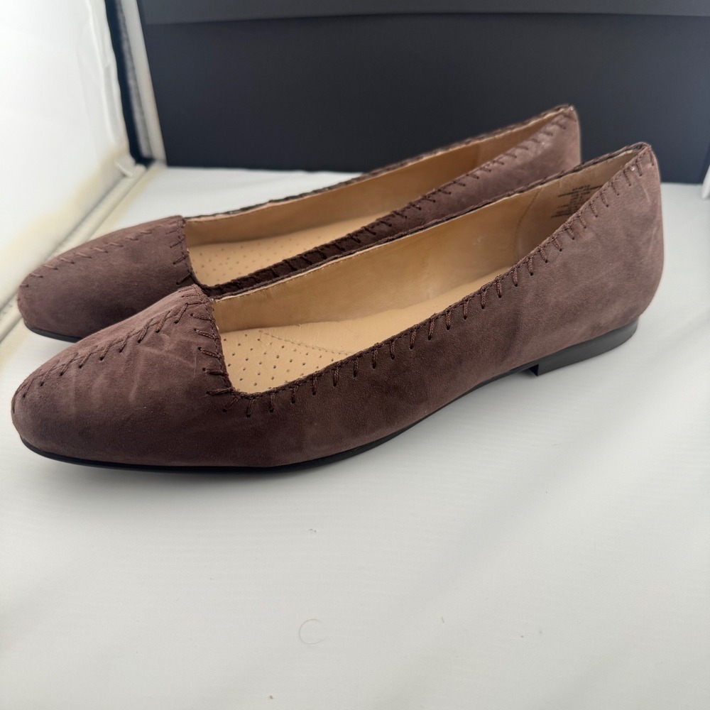Brown Suede Ballet Flats Whipstitch Shoes Lands End 10B Never Worn
